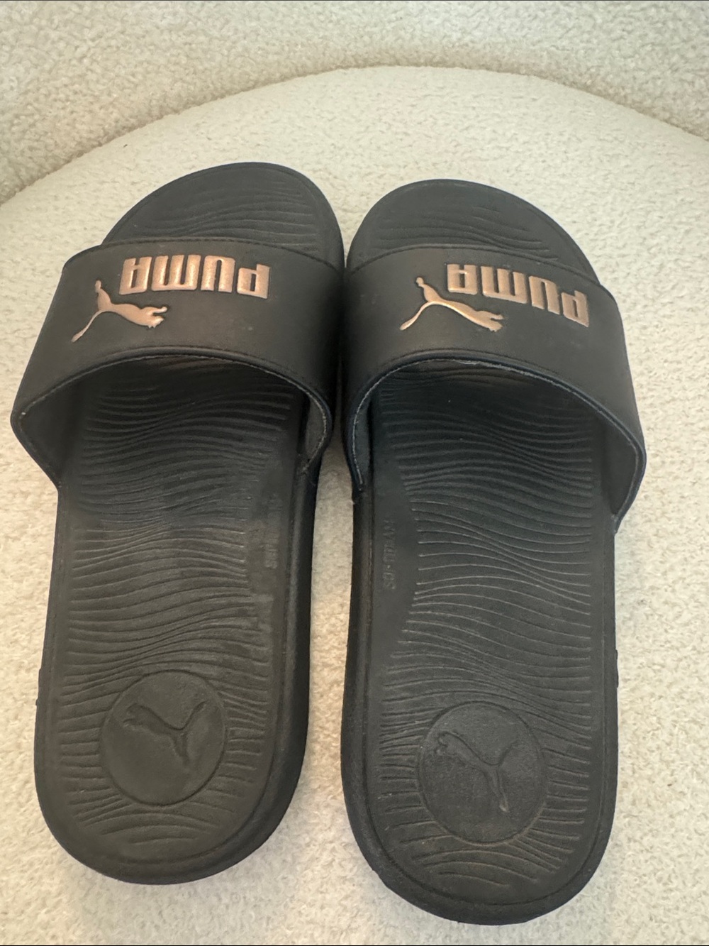 Puma Women’s Black Slides with Metallic Rose Accent - Picture 2 of 9